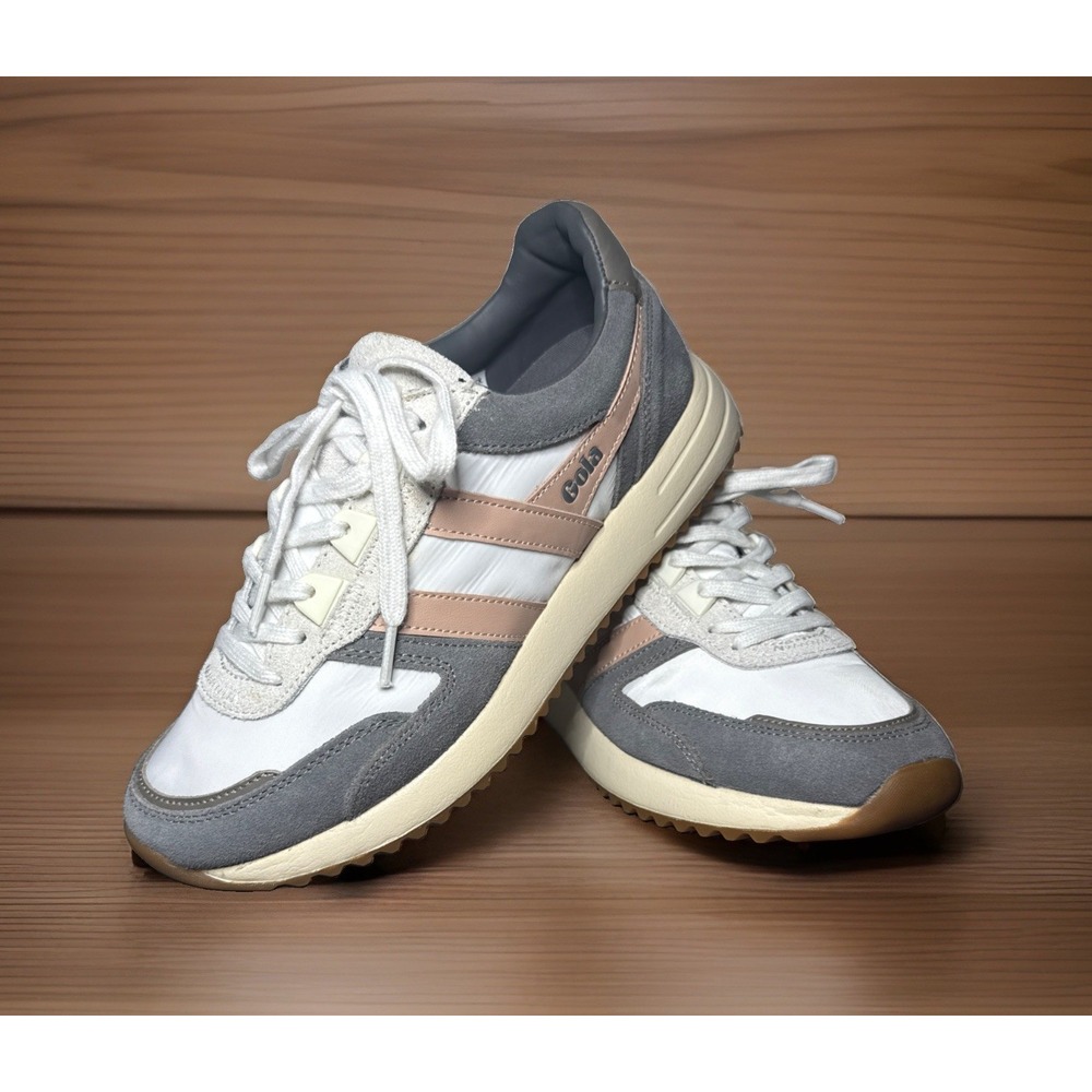Gola Chicago CLB340 Womens 7 Gray White Pink Suede Retro Sneakers Gum Sole